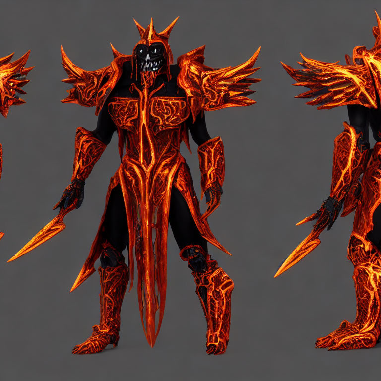 Person in Elaborate Fantasy-Style Armor with Glowing Orange Designs