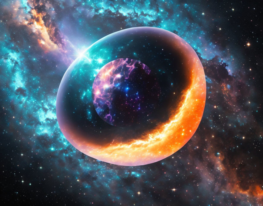 Colorful Space Scene with Glowing Eye-Like Celestial Body