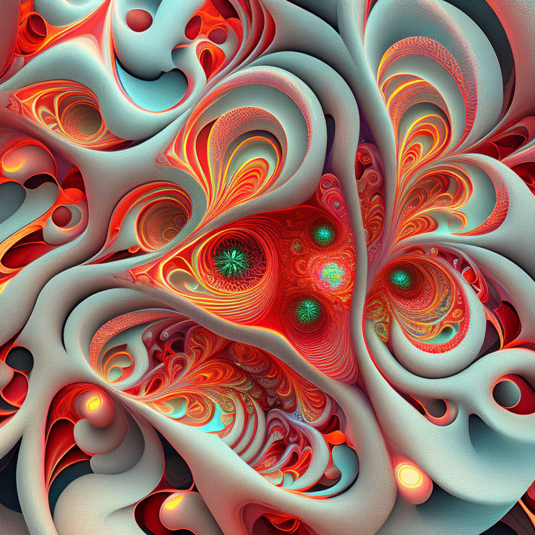 Colorful Fractal Swirls in Red, Green, and Blue Patterns