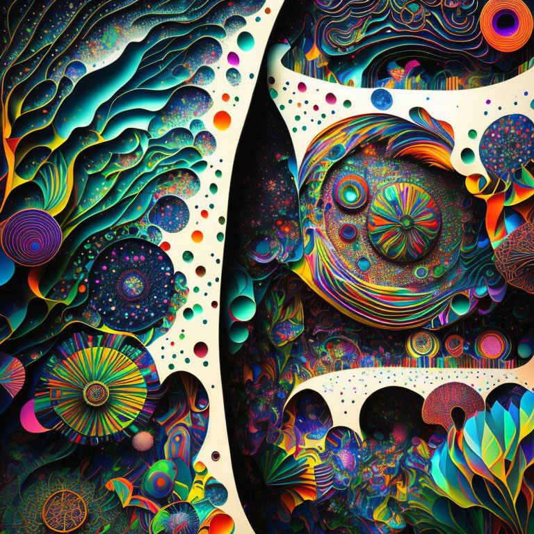 Colorful swirling abstract art with psychedelic patterns and textures