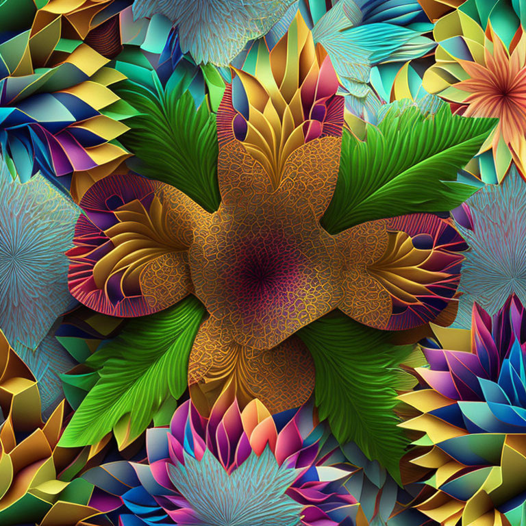 Colorful Digital Art: Intricate Floral Patterns in Bold Hues