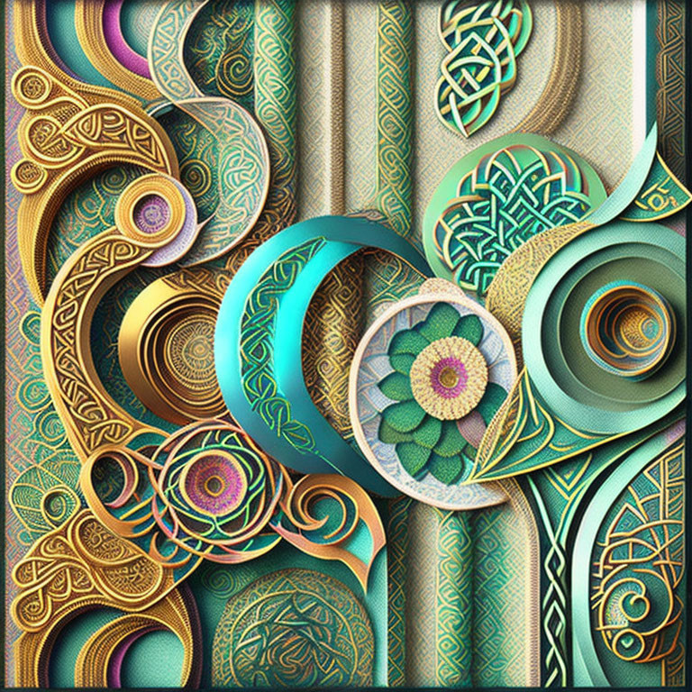 Intricate Quilling Art: Swirls, Florals, Gold, Teal, Green
