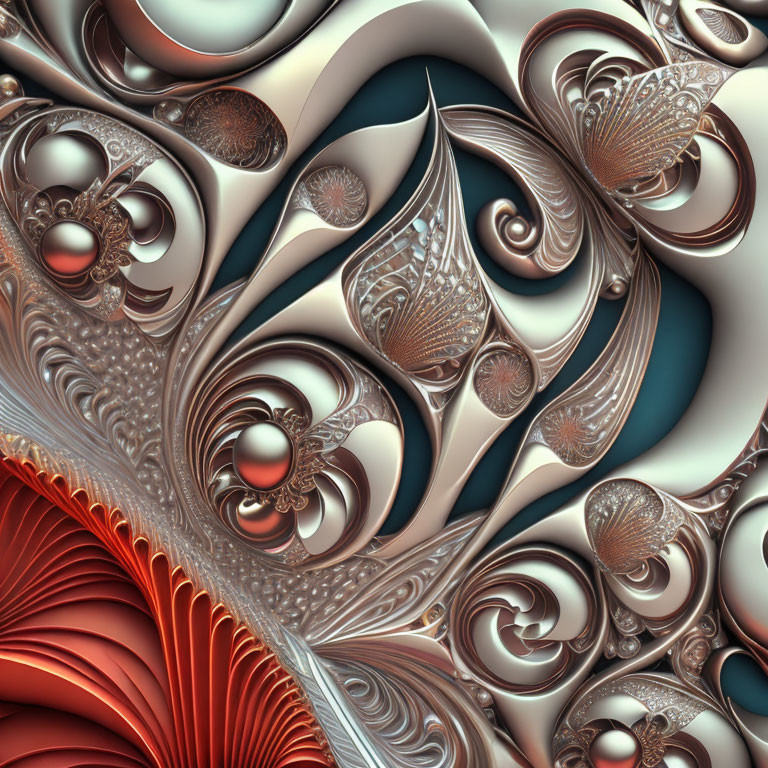 Intricate Copper and Teal Fractal with Swirling Patterns