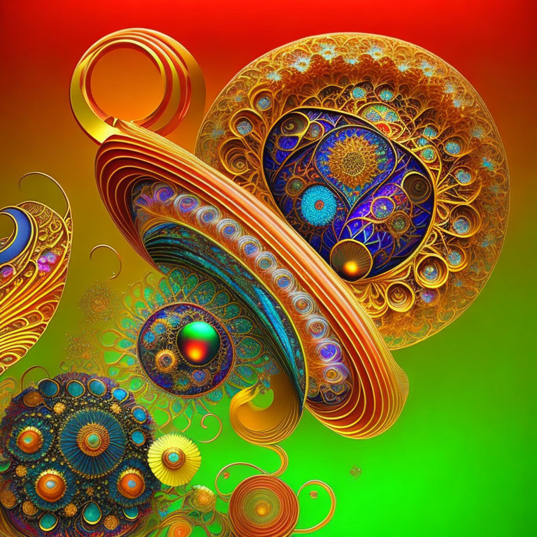 Colorful Abstract Fractal Art with Circular and Spiral Patterns