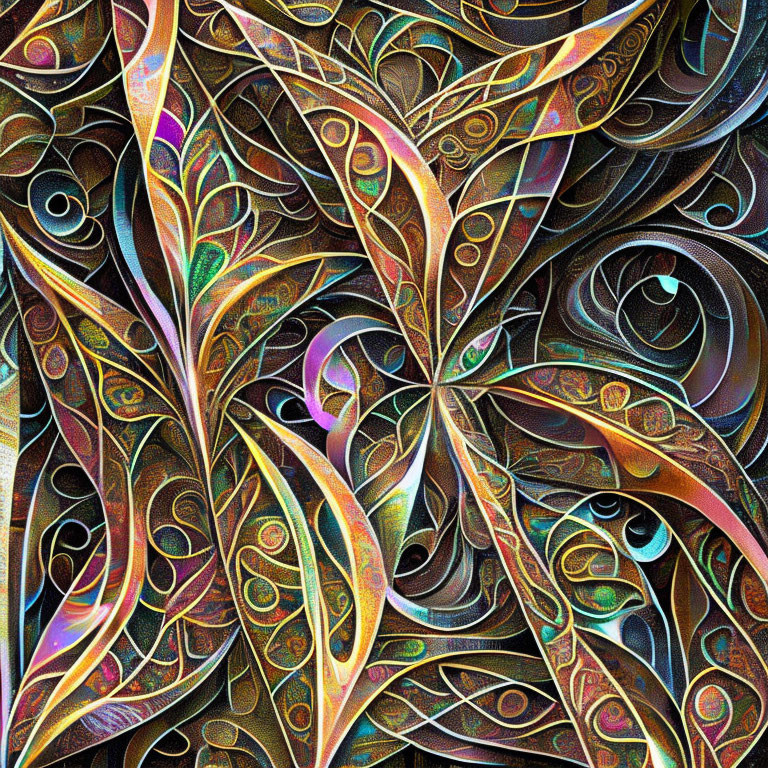 Colorful Abstract Fractal Image with Swirling Leaf Patterns