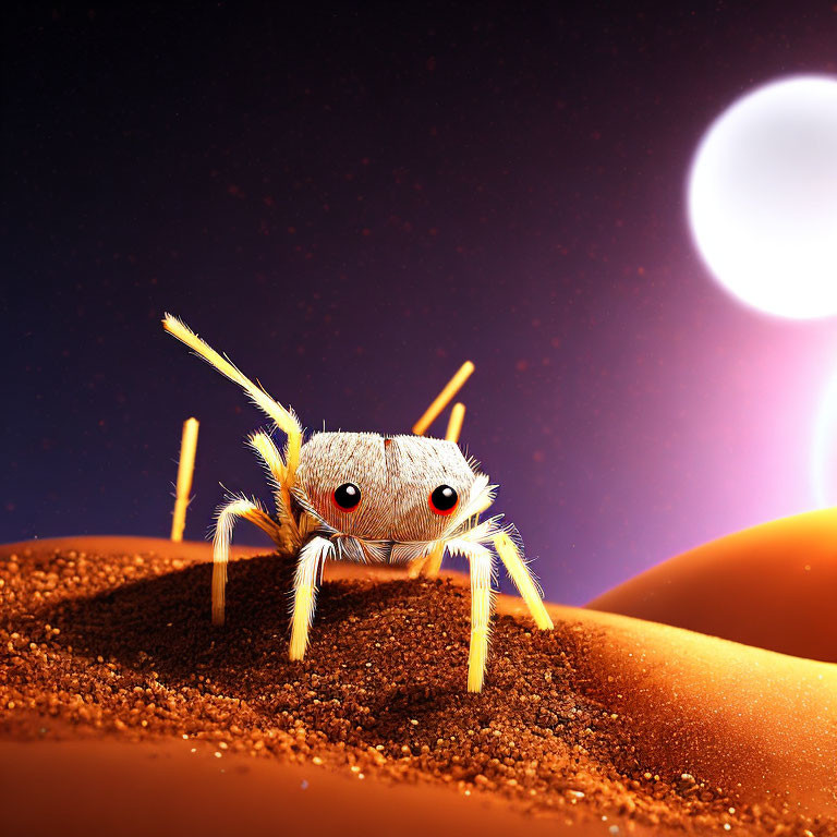 Close-up Stylized Jumping Spider Illustration on Sandy Terrain
