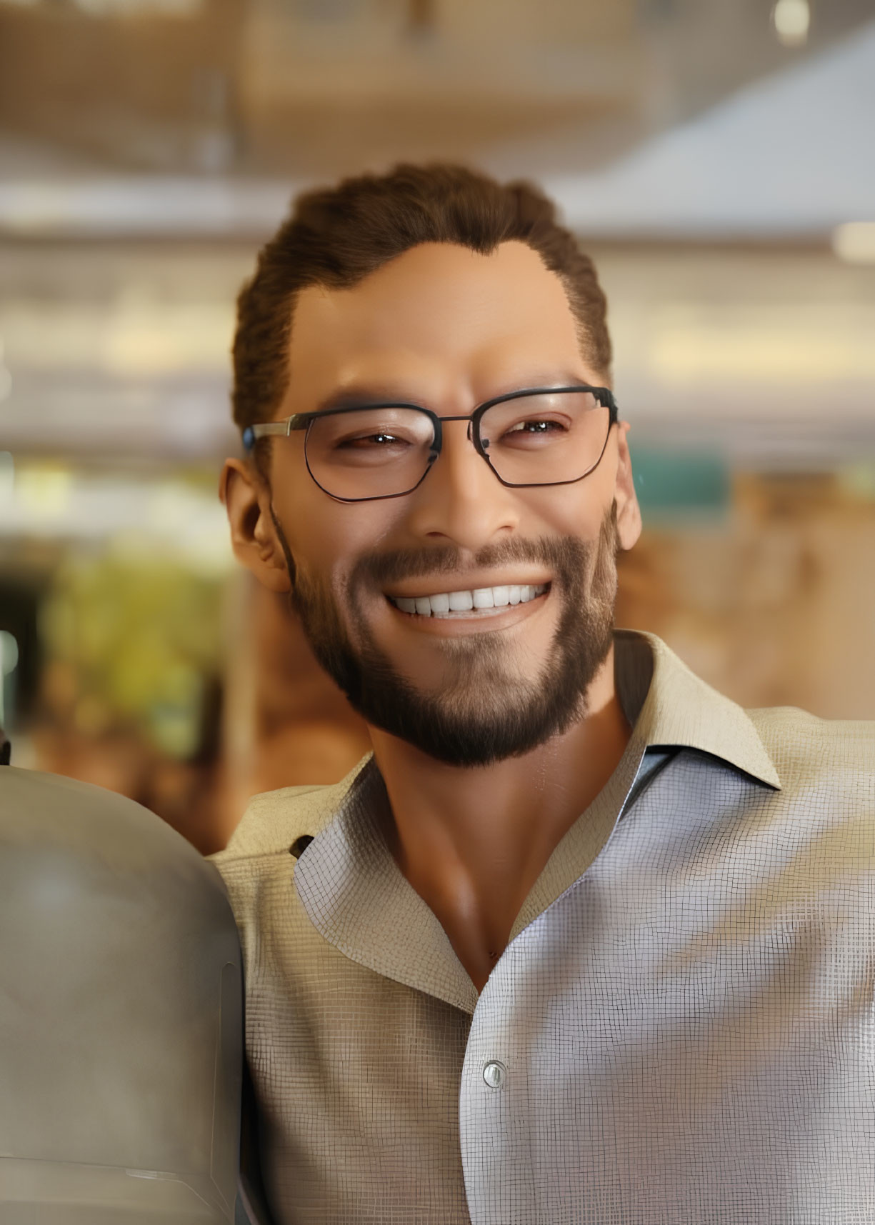 Smiling bearded man with glasses in stylized portrait