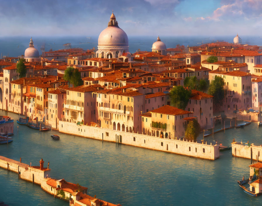 Picturesque Venice Sunset with Grand Canal Buildings and Gondolas