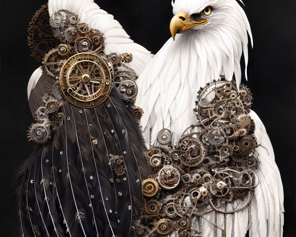 Eagle illustration with realistic feathers and steampunk gears