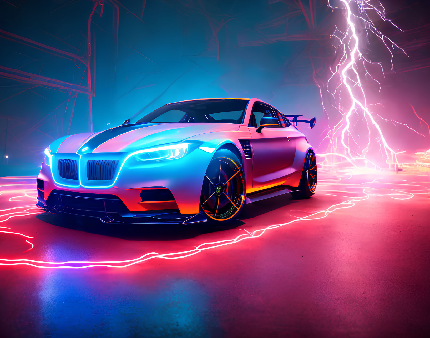 Neon Car with a Lightning