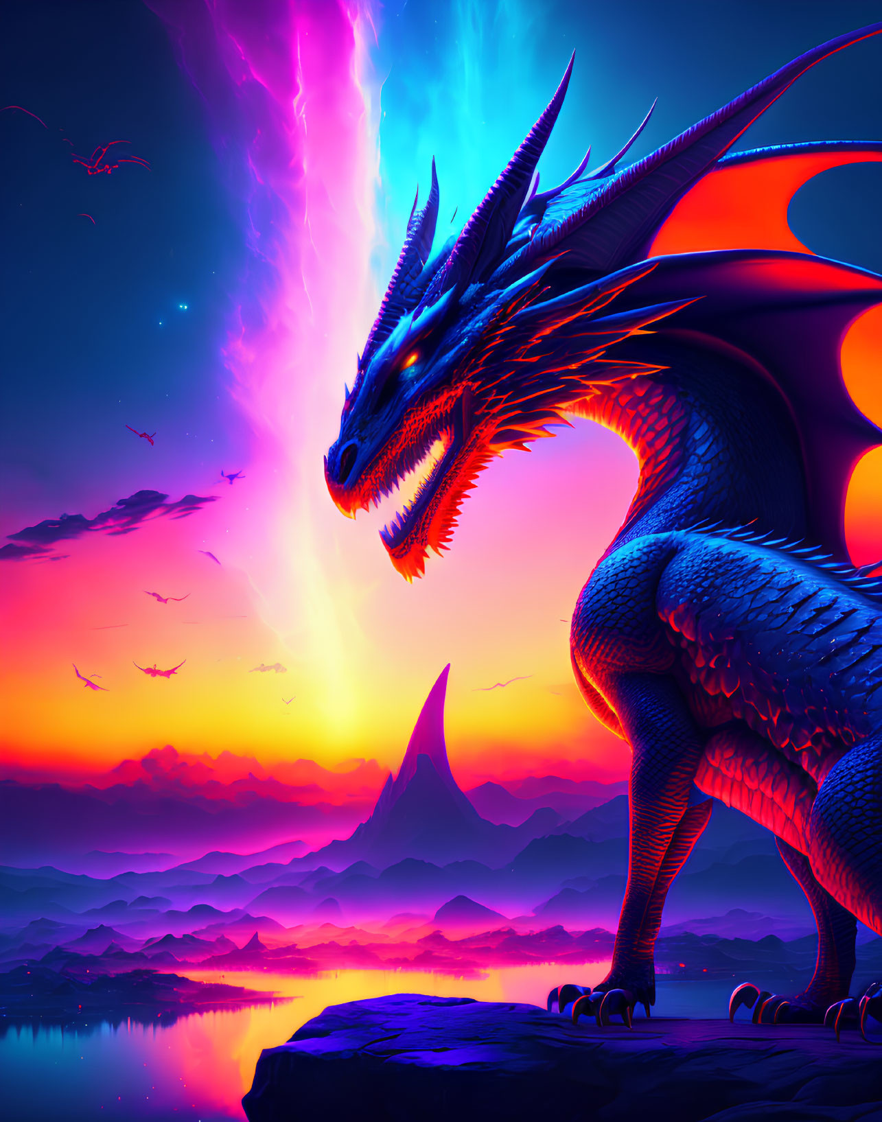 Dragon with Neon Sky