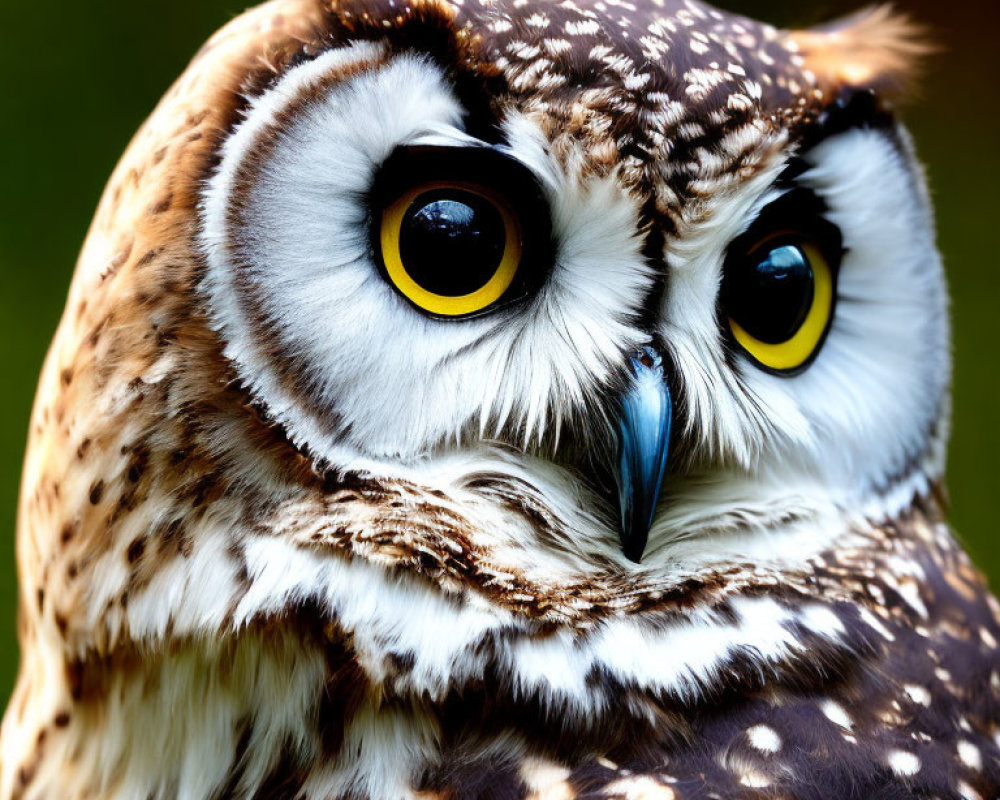 Brown and White Owl with Yellow Eyes and Sharp Beak in Close-up Shot