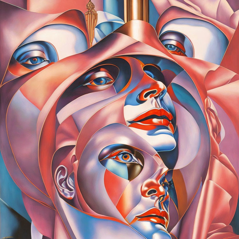 Colorful Abstract Art: Overlapping Faces in Surreal Fusion