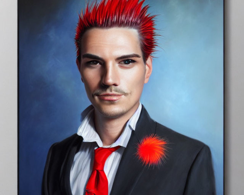 Man with Spiked Red Hair in Suit and Red Tie Portrait