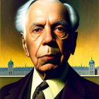 Elderly Man Portrait in Suit and Tie Against Architectural Background