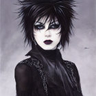 Dark Gothic Fashion Woman with Messy Black Hair and Lace Top
