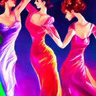 Colorful Stylized Women Dancing in Flowing Dresses