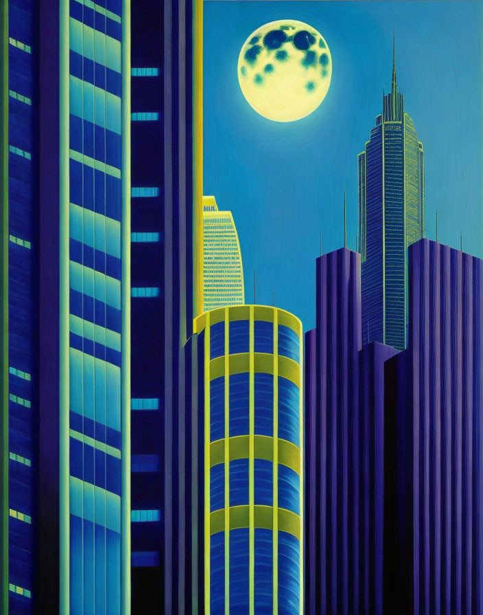 Night, moon, skyscraper