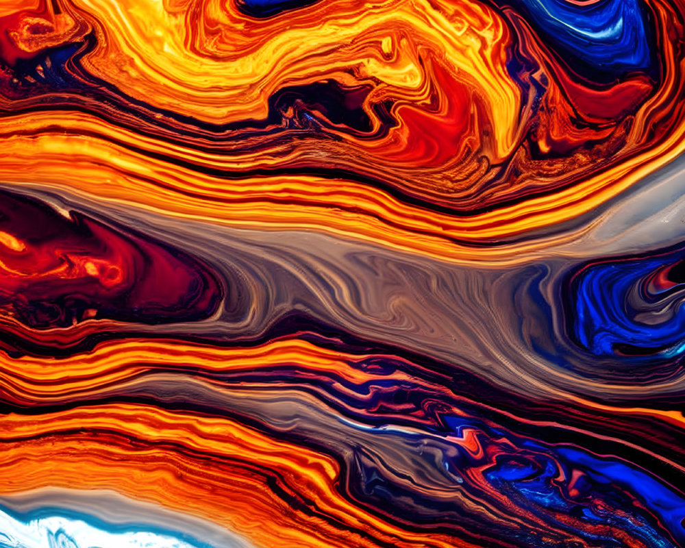 Colorful Abstract Swirling Pattern in Fiery Oranges and Deep Blues