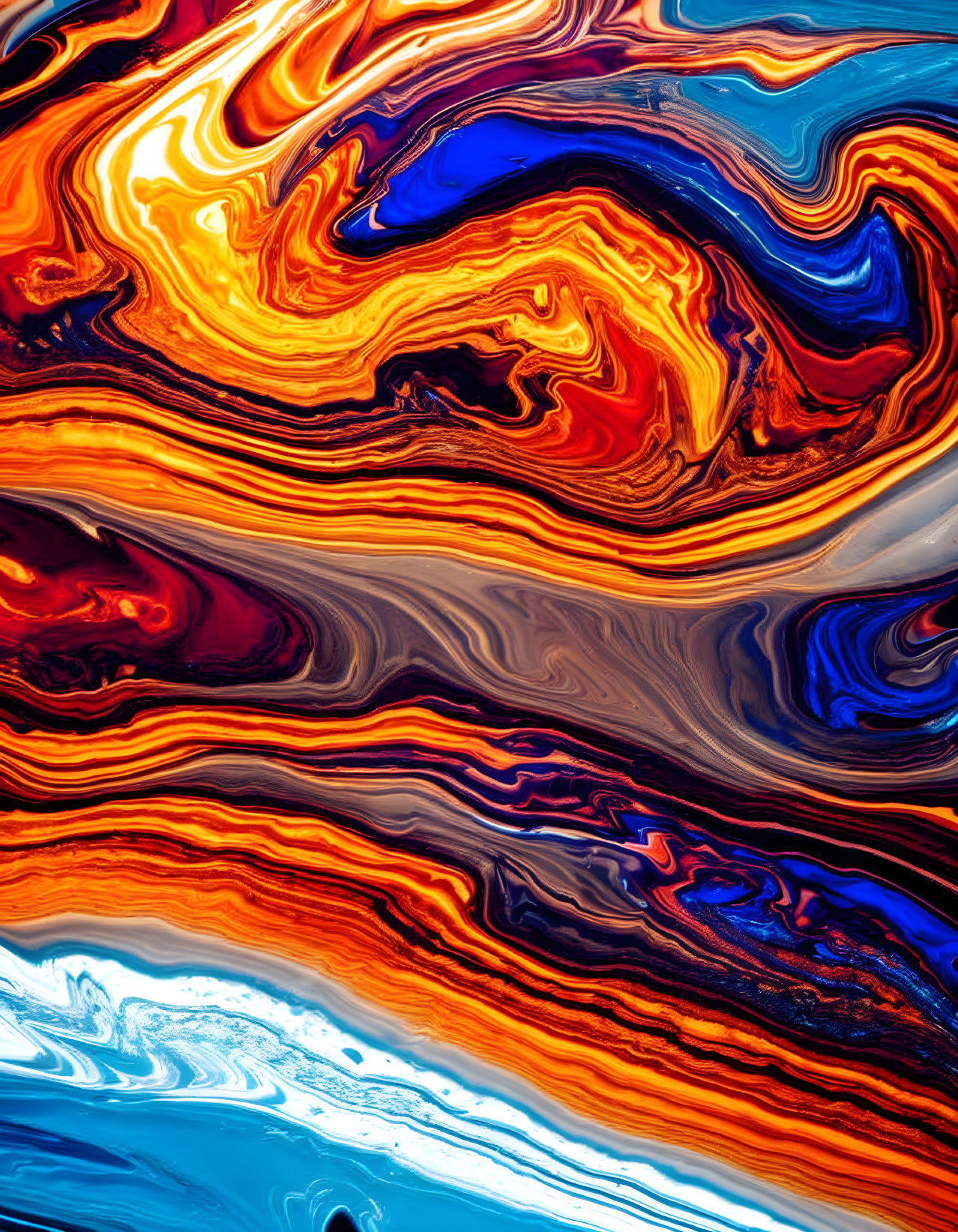 Colorful Abstract Swirling Pattern in Fiery Oranges and Deep Blues