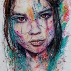 Multicolored Paint Splashes on Woman's Face Artwork