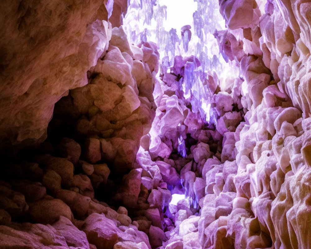 Mystical purple light in rugged pink-hued cave