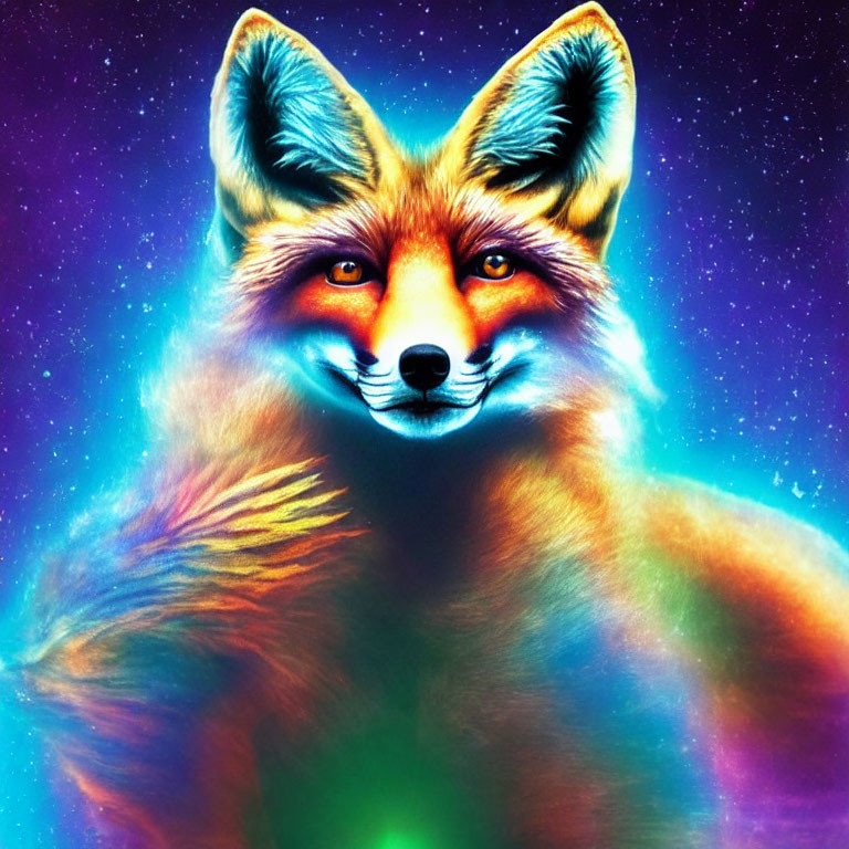 Colorful Fox Illustration with Cosmic Background