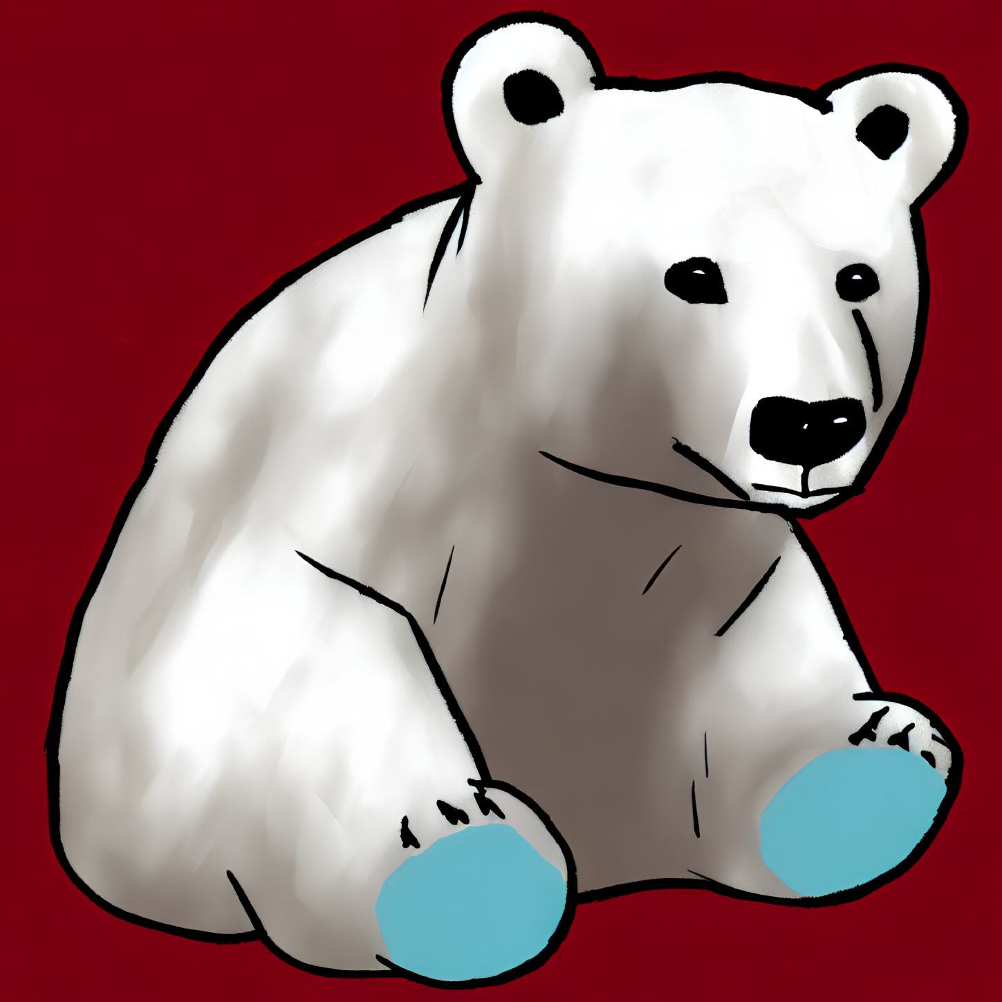 Seated Polar Bear Illustration with White Coat on Red Background