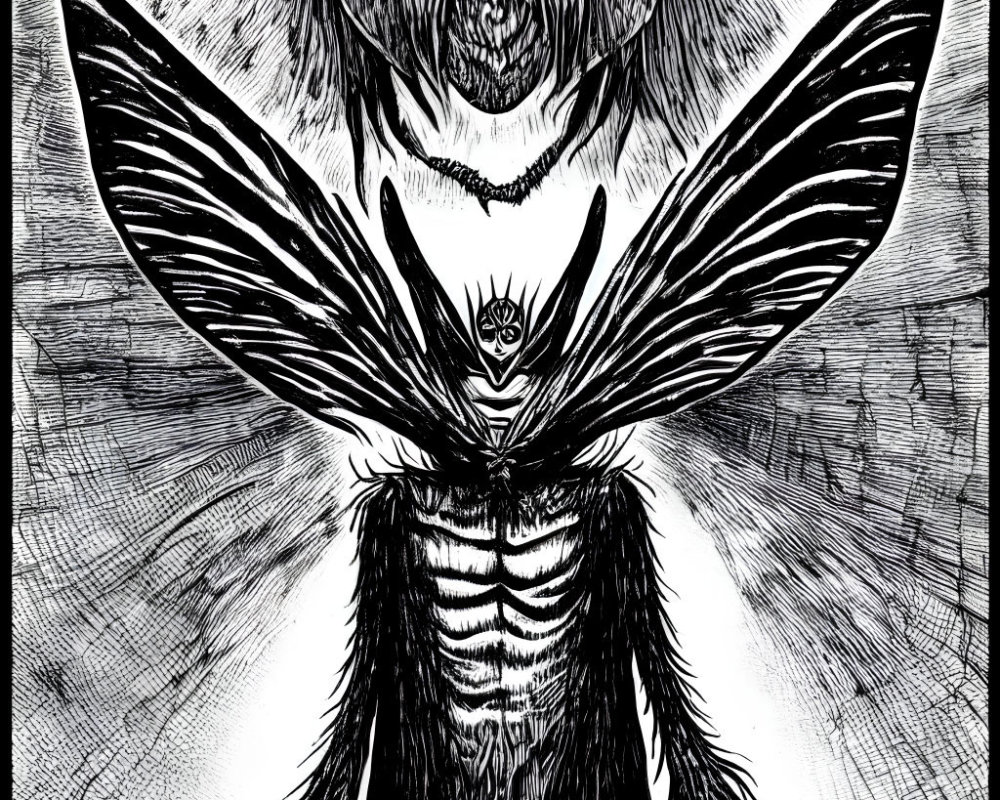 Detailed Monochrome Sketch of Surreal Moth-Like Creature