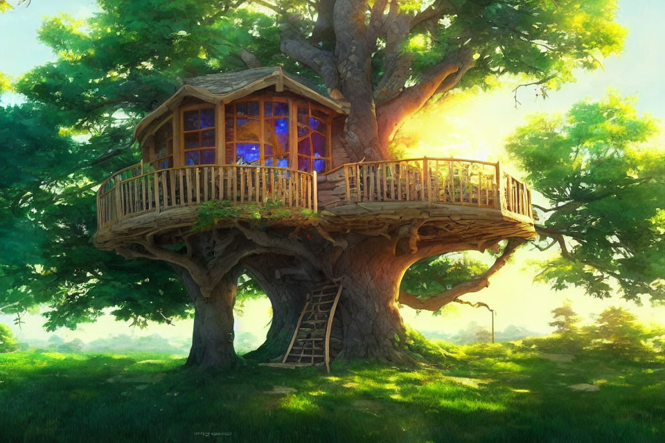 Charming treehouse with wraparound balcony in leafy setting