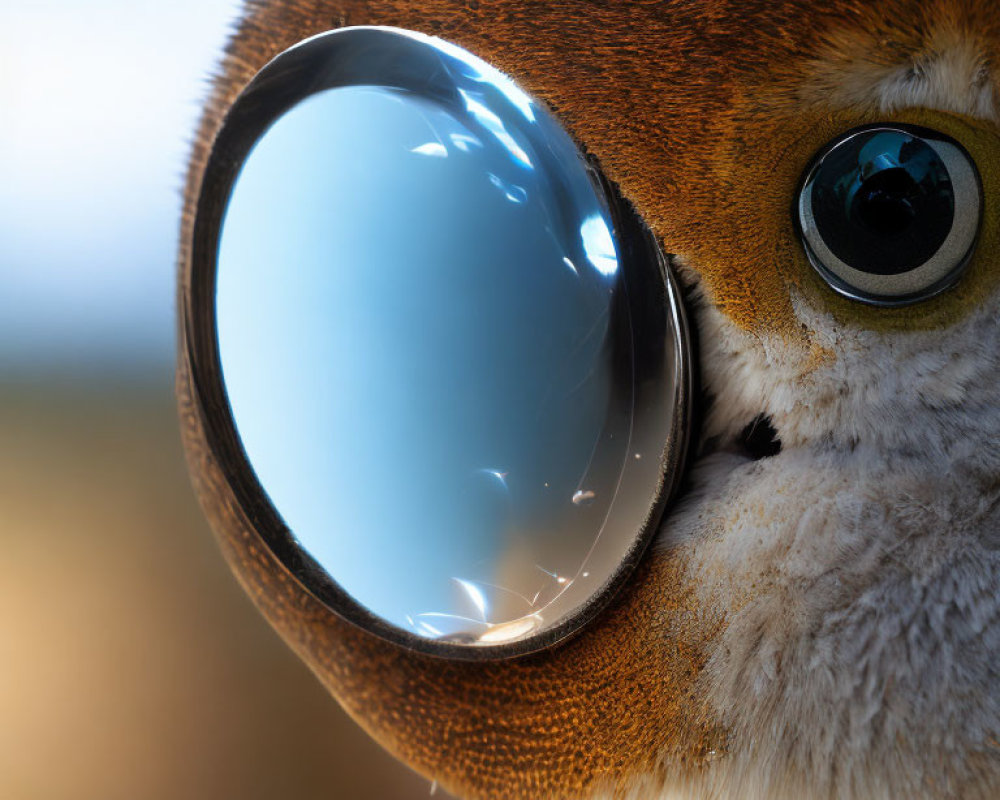 Stylized furry creature with large glossy eye reflecting blue sky