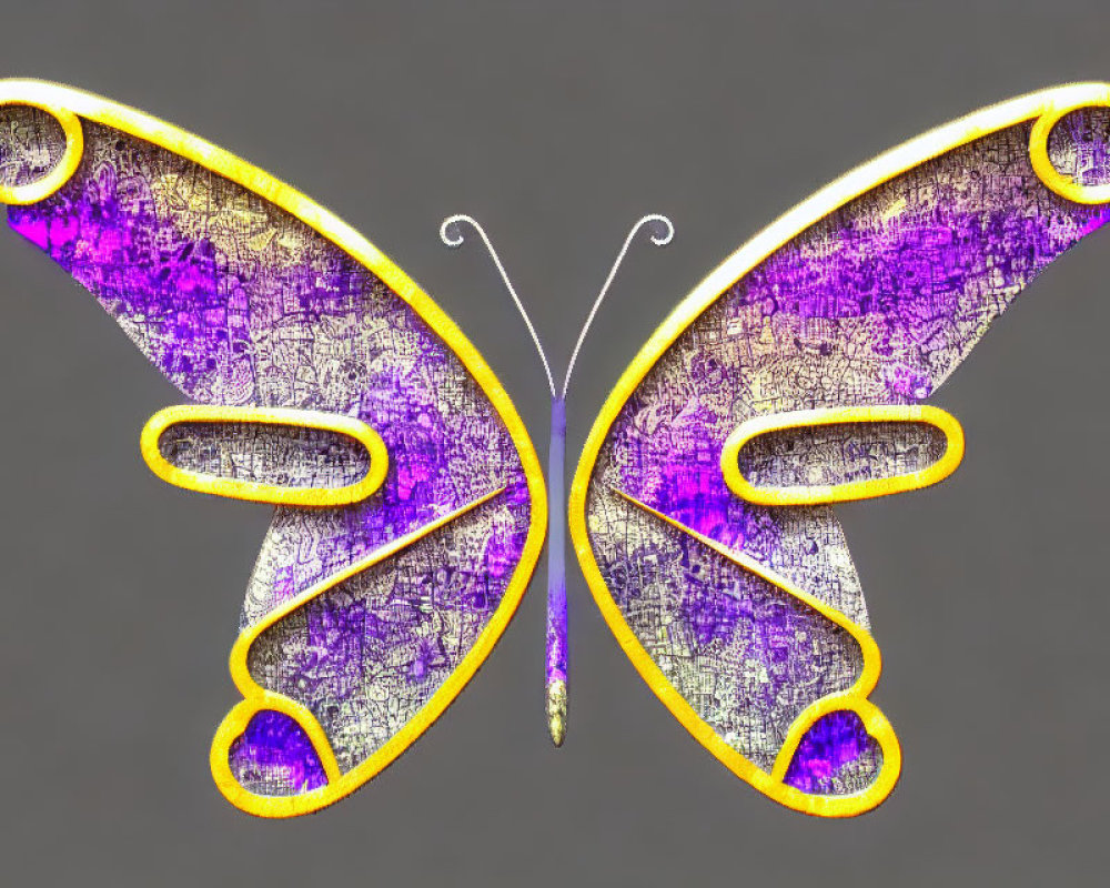Stylized purple butterfly with textured wings on grey background