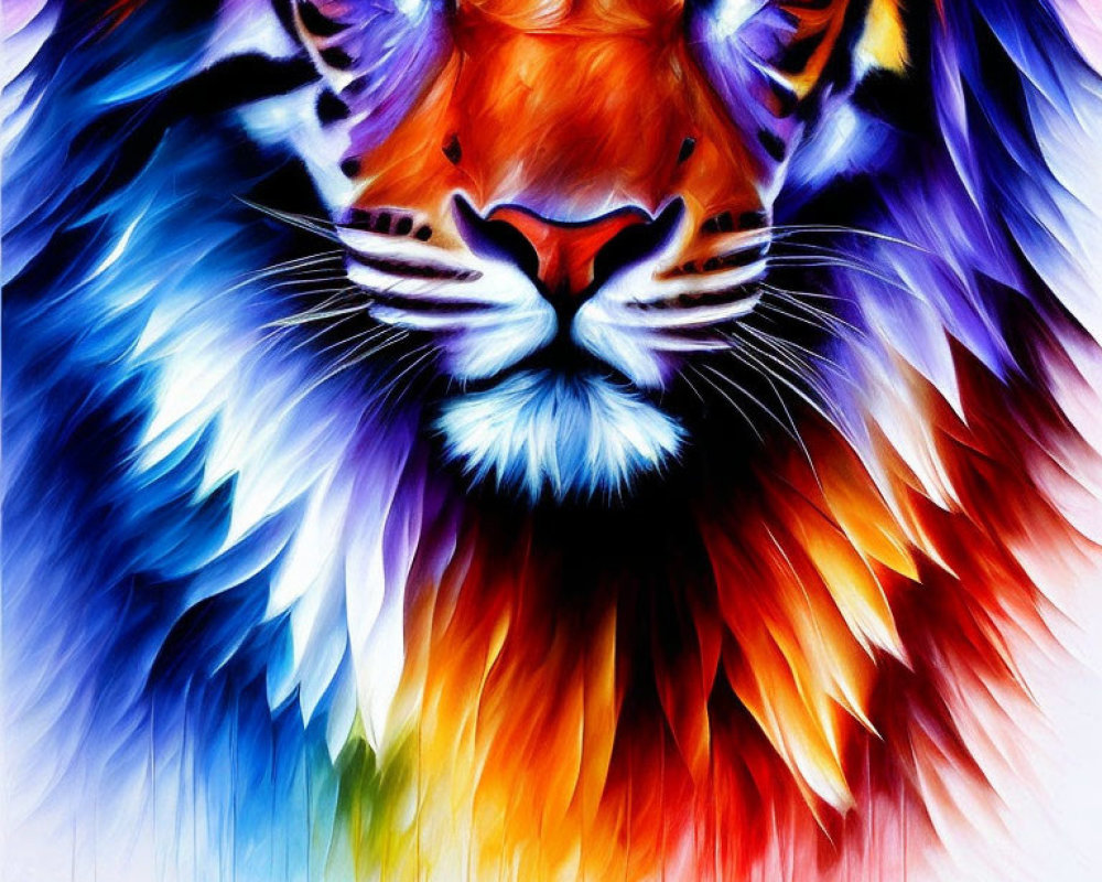 Colorful Lion Face Painting with Abstract Spectrum Mane