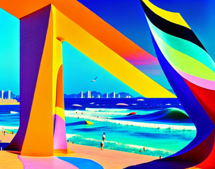 Colorful Abstract Beach Scene with Surreal Quality