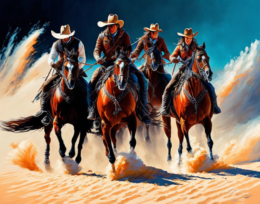 Hunters running on horseback