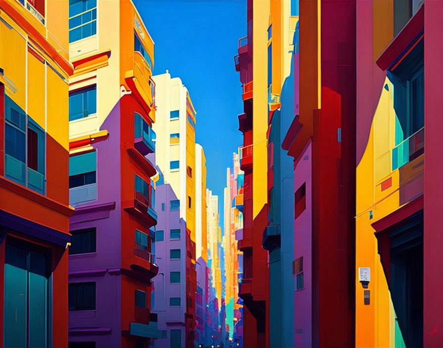 Vivid & Colorful Urban Street Painting with High-Rise Buildings