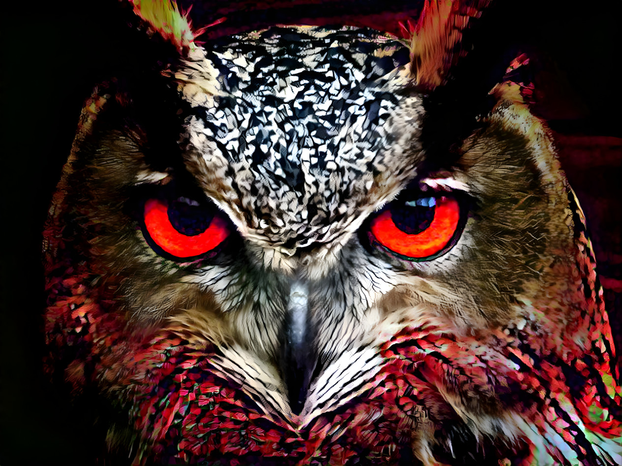 Horned Owl Wearing a Red Sweater 
