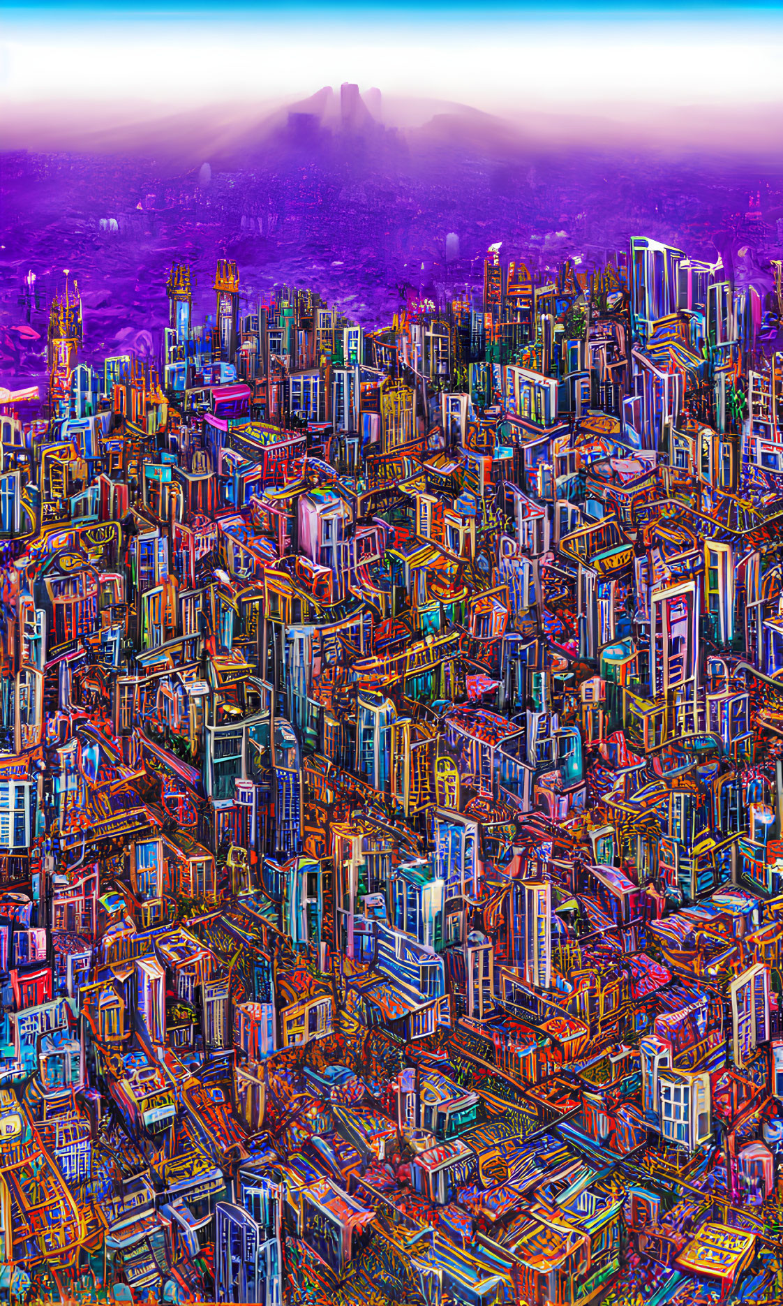Colorful Psychedelic Cityscape at Twilight