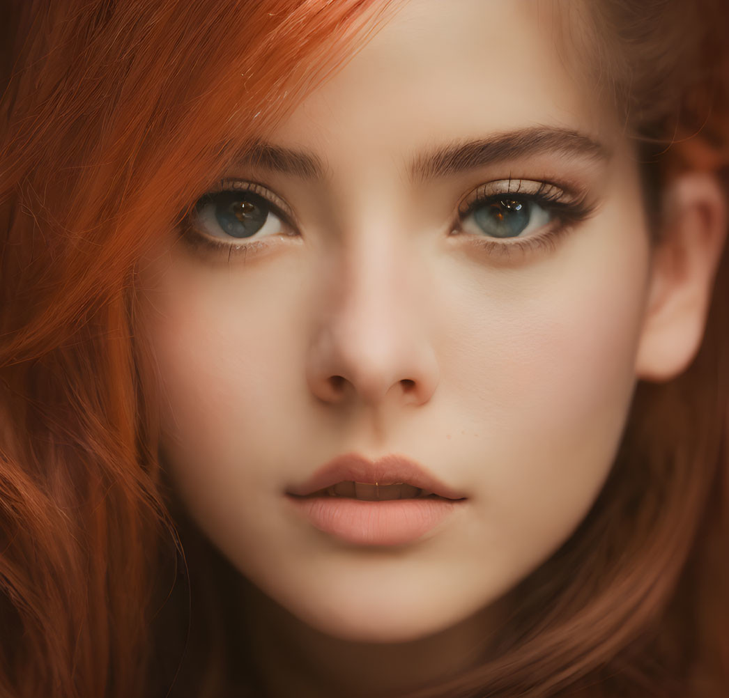 Person with Striking Blue Eyes and Red Hair in Close-up Portrait