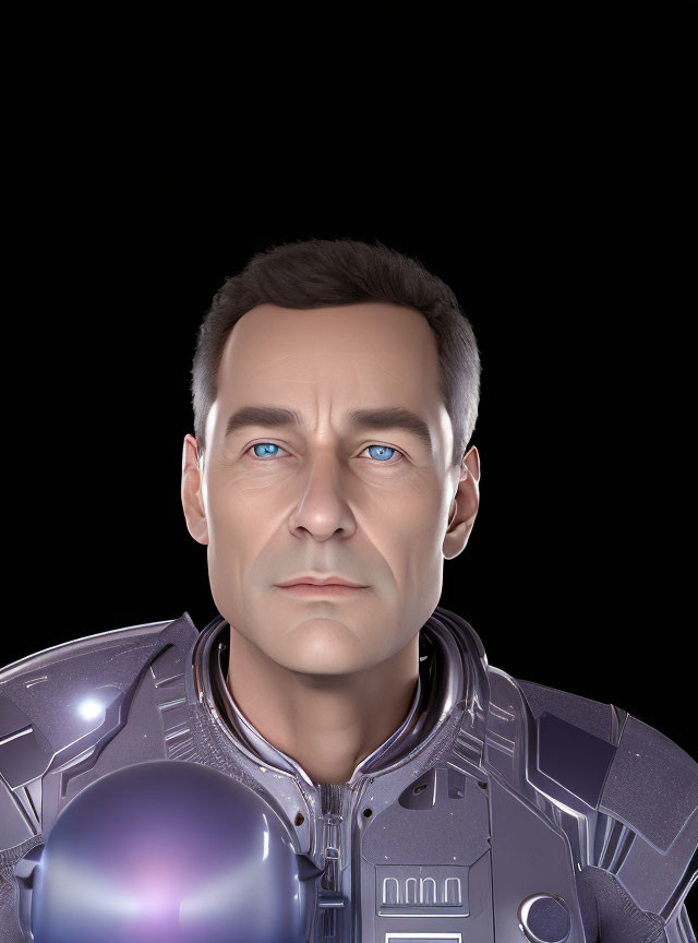 Male humanoid in futuristic space suit 3D illustration