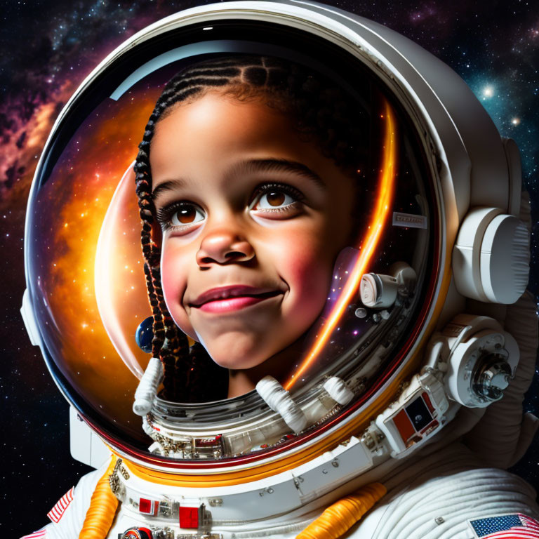 Little girl in astronaut suit