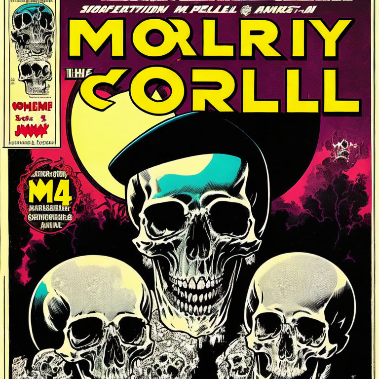 Vintage Style Concert Poster with Skulls and Cowboy Hat Design