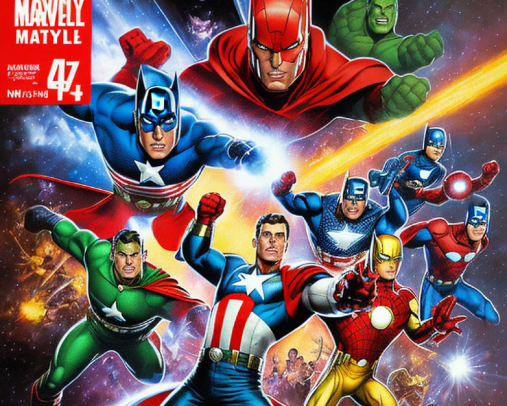 Vibrant superhero characters on dynamic comic book cover