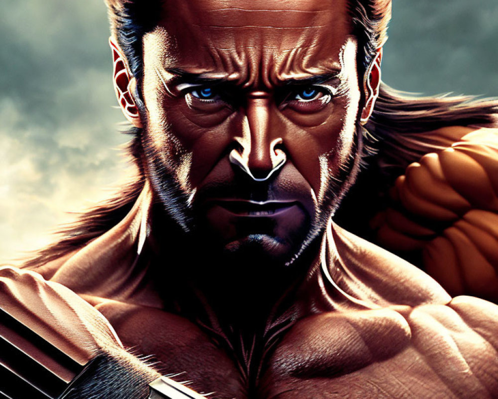 Muscular male character with intense eyes, mutton chops, and adamantium claws.