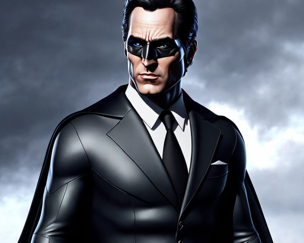 Man in Black Suit and Mask with Cloudy Sky Illustration