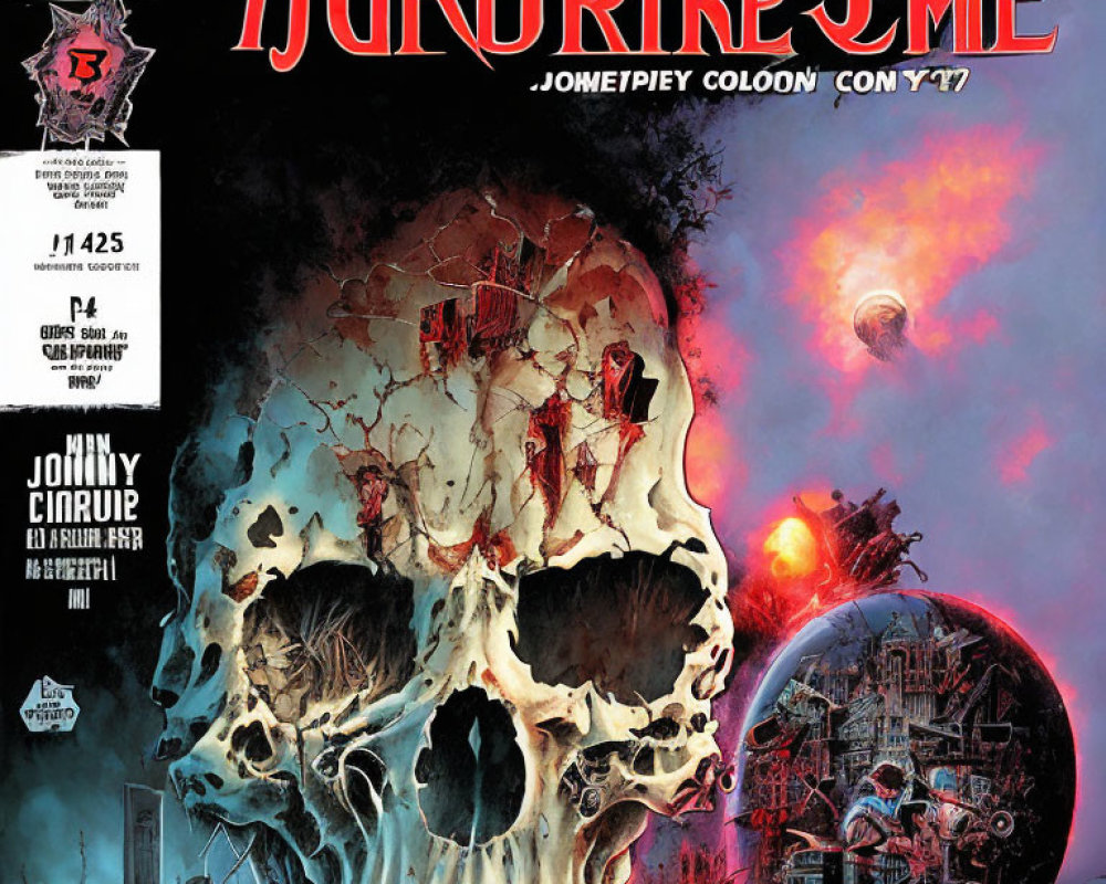 Comic Book Cover Featuring Skull Imagery, Cityscapes, Destruction, Celestial Bodies