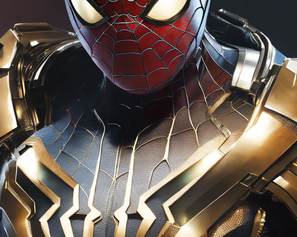 Detailed Spider-Man Suit with Red and Black Web Pattern and Metallic Armor Torso