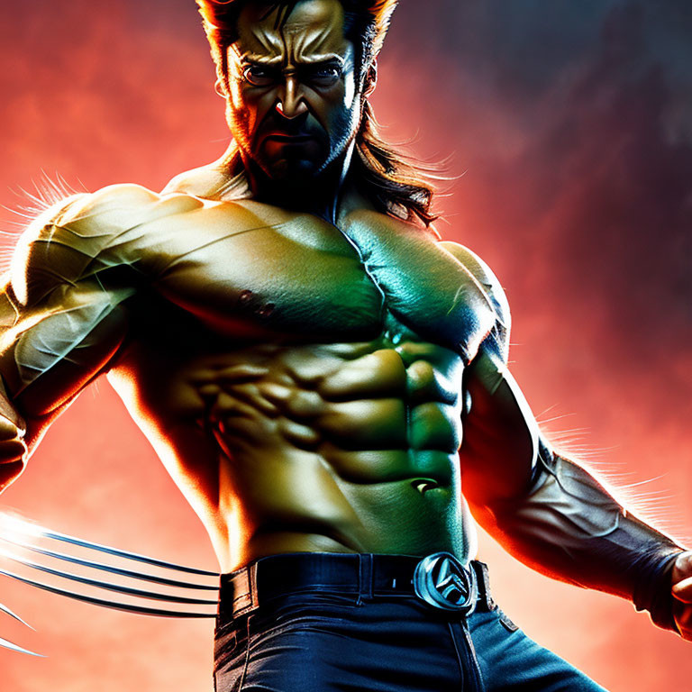 Muscular animated character with claw-like metal blades and superhero costume.
