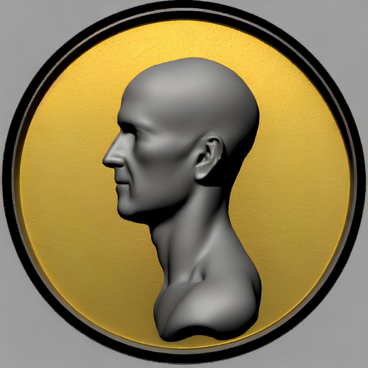 Bald Male Figure in Circular Frame on Gold Background