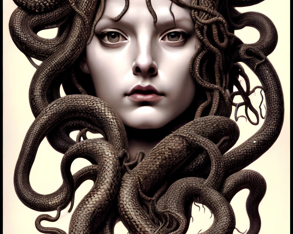 Digital Artwork: Woman with Snake Hair Resembling Medusa